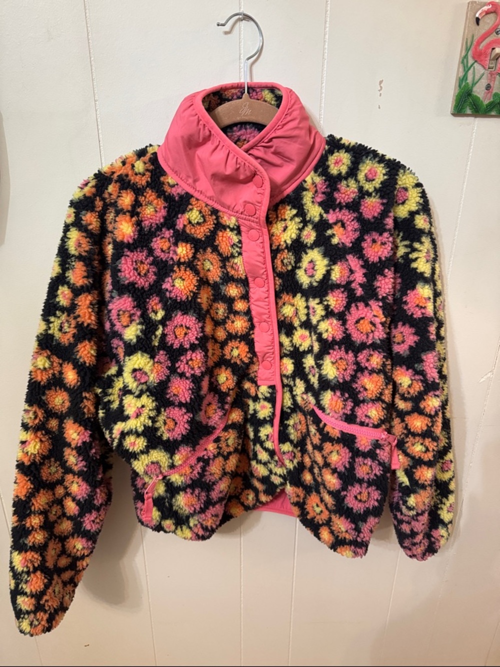 Women’s Free People Sherpa fleece Jacket in Pink, Yellow & Orange size small